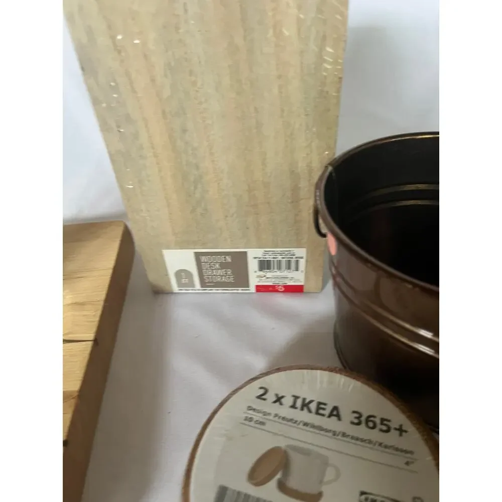 Home Decor Bundle Lot Ceramic Dispenser IKEA Cork Coasters Wood Storage Bin